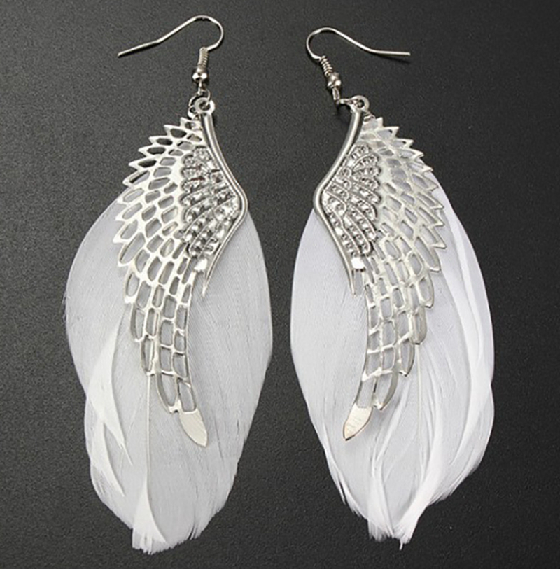 Jewelry Making Event - Trắng Feaher Bông Tai Đính Hạt